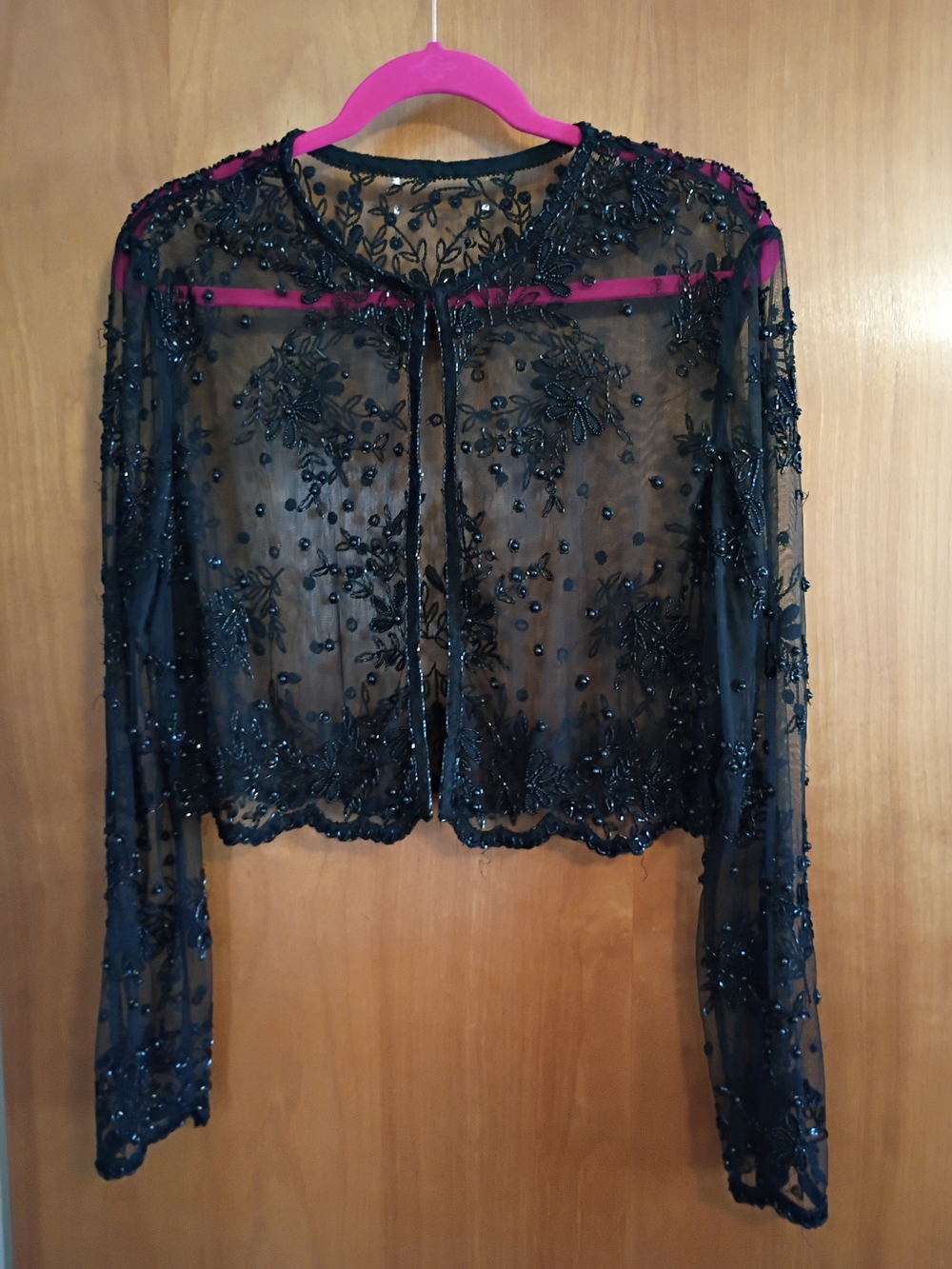 Embellished Sheer Black Beaded Cropped Bolero- Women